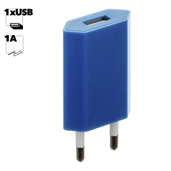 Сетевое зарядное устройство "LP" с USB выходом 1А (синий, коробка)